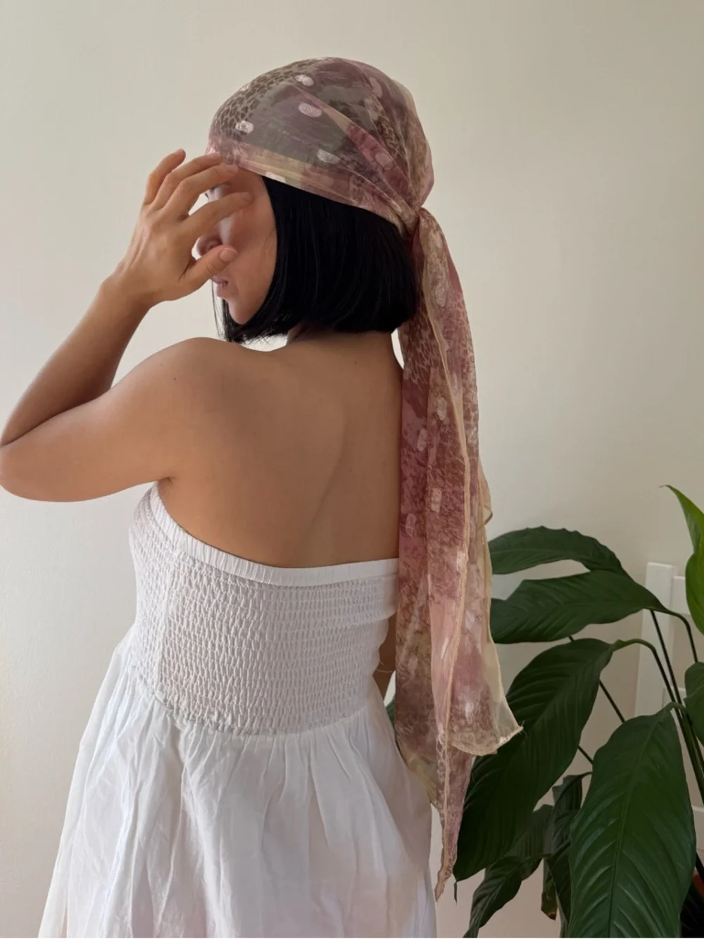 100% Silk Leopard Print White Polka Dot Lightweight Sheer Romantic Pink Scarf